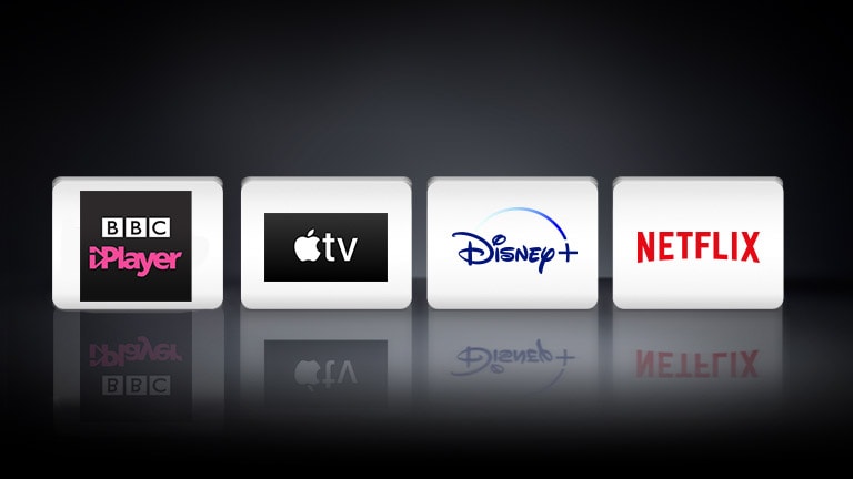 Four logos: The Apple TV app, Disney+, Netflix and BBC iPlayer