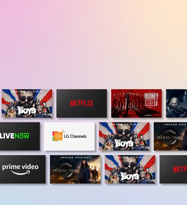 Rows of OTT content side-scrolls while displaying the OTT provider logo and the thumbnails of content offered.