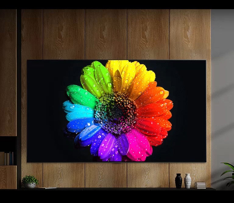 Mini LED lights inside TV light up and fill in entire TV monitor and turns into very colorful flower on TV in the end.