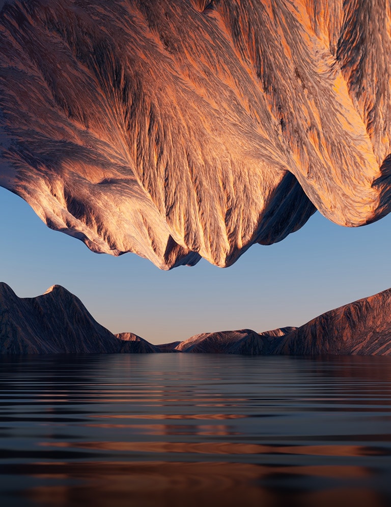 The nature image with rock mountain facing each other from above and below shows the contrast and details.