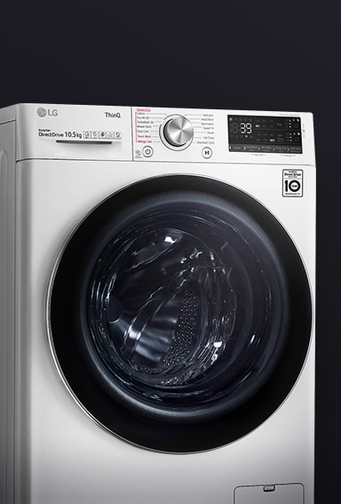 The image of the washing machine with the Tempered Glass Door clearly visible.