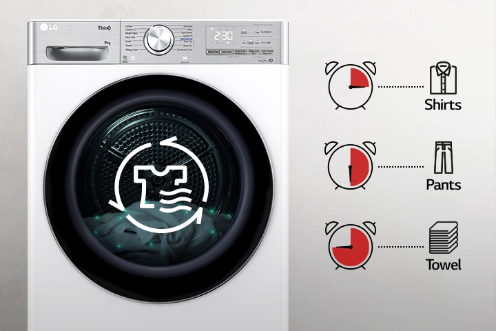 It automatically detects the optimal drying time of the towel pants shirt to prevent heat damage to the clothes.