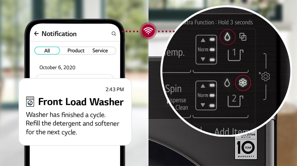 Notification to refill the washing machine are being shown on both mobile and washing machines.