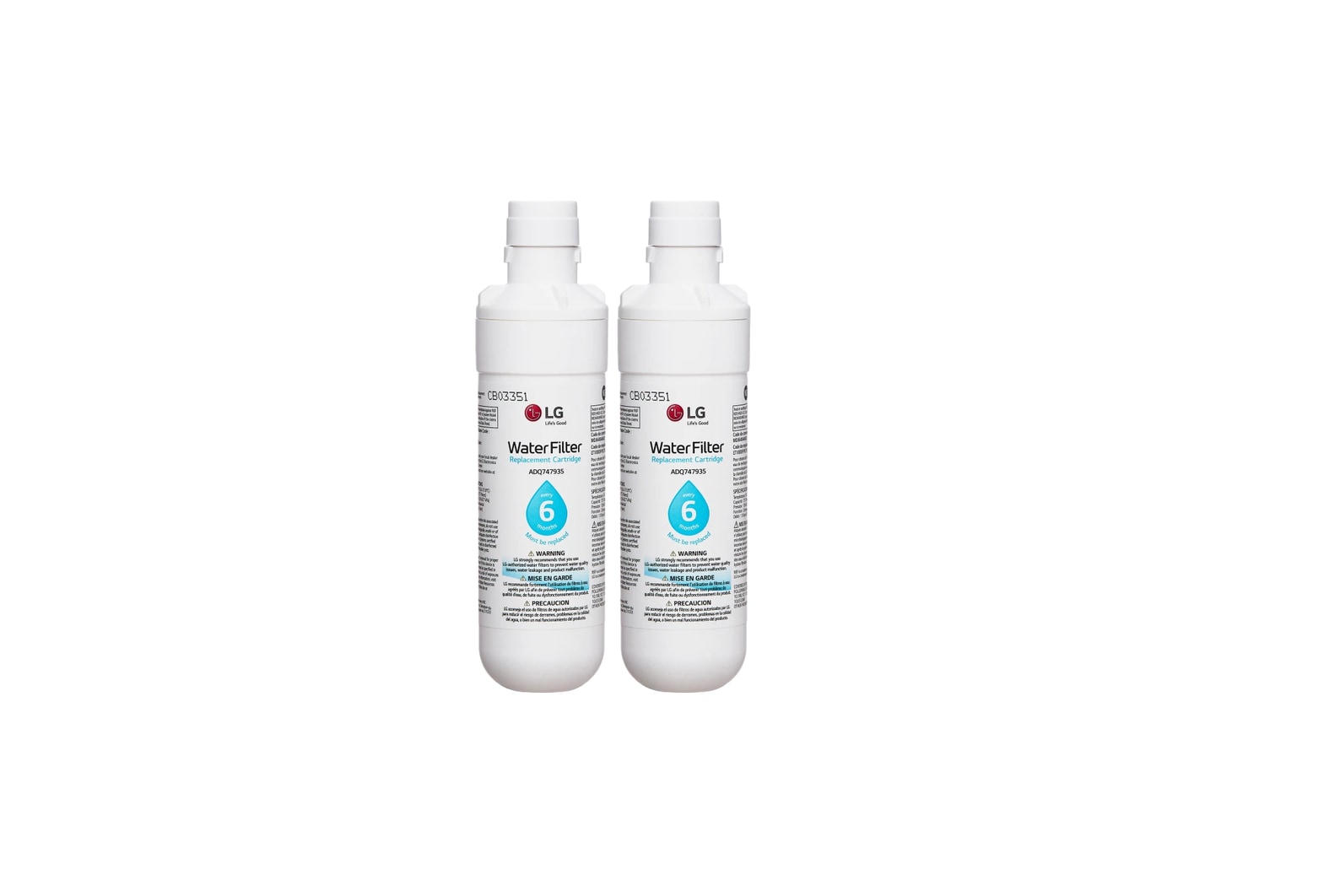 Front view of LT1000P - 6 Month / 200 Gallon Capacity Replacement Refrigerator Water Filter - (2 Pack) ADQ74793513