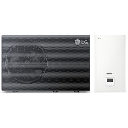 The outdoor unit of LG R290 Monobloc and indoor unit are displayed.
