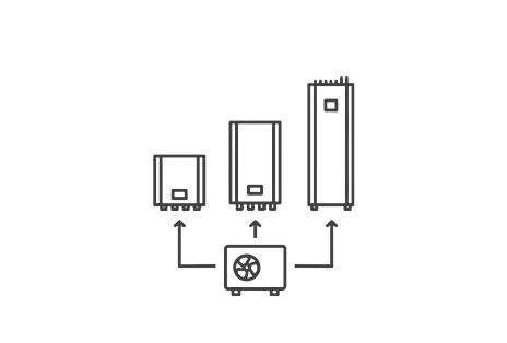 There is an outdoor unit with 3 branching arrows, each leading to indoor unit icons of different lengths and shapes.