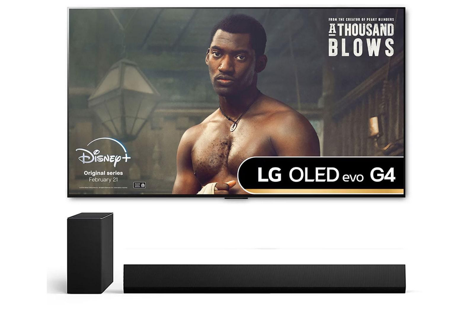 Front view of TV and soundbar