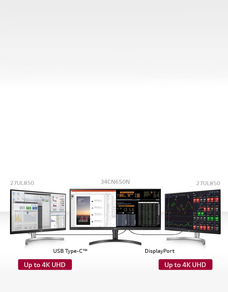 Triple-monitor setup with two 27UL850 monitors.