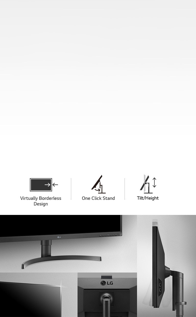 product detail view of Virtually Borderless Design, Tilt, Height and feature One Click Stand.