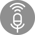 Three icons at the top indicate there are three images in a carousel. The first icon, labelled "Voice Control", is red. A man stands in a kitchen cooking. Sound wave lines appear next to him and then a line appears from him to the AI speaker on the counter and a microphone icon appears above the speaker. Sound wave lines then appear around the speaker and a line from the speaker to the oven. The Wifi icon appears above the oven.