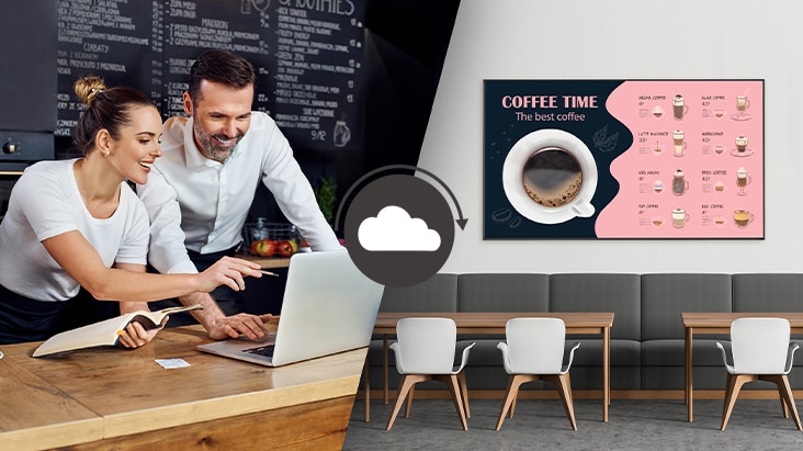 Cafe managers are creating menus that will be displayed on the cafe wall display using content management software.	