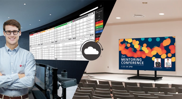 The LG employee is remotely monitoring the LAEC series installed in a different place by using cloud-based LG monitoring solution.