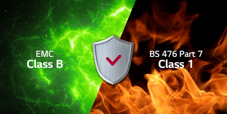 The EMC Class B and BS 476 Part7 Class1 certifications are described.