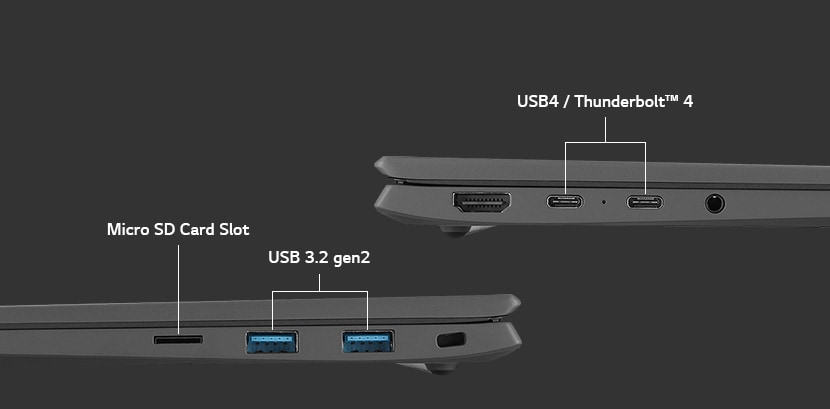 multi ports - USB4 Thunderbolt 4, Micro SD Card Slot, and USB 3.2 gen2.