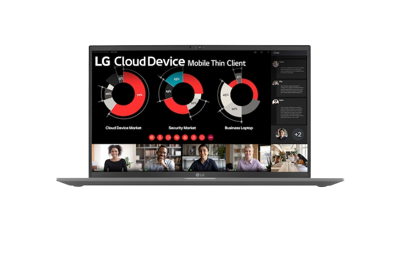 Front view of 15” LG Cloud Device Mobile Thin Client, Ultra-Light, Anti-glare, Discrete TPM 2.0, Black 15ZT90R-G.AX34A1