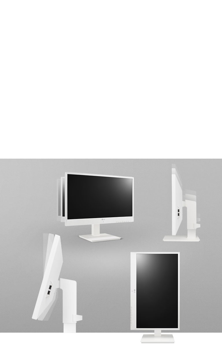 the monitor in the ergonomic design supporting tilt, swivel, pivot and height adjustment options 