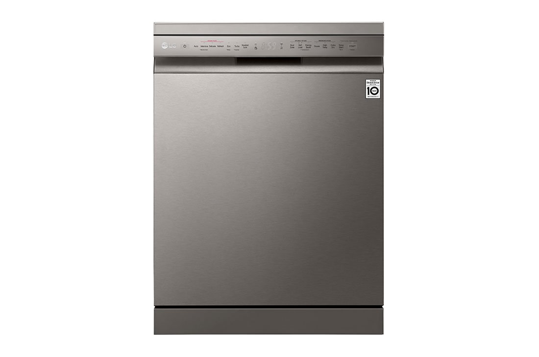 LG 60cm QuadWash™ Freestanding Dishwasher Shiny Steel TrueSteam™, DF325FPS