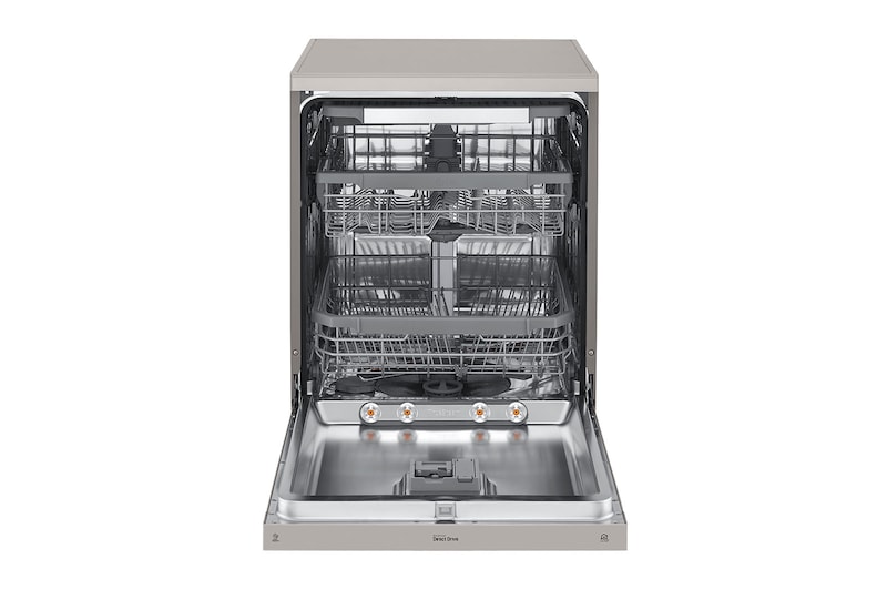 LG 60cm QuadWash™ Freestanding Dishwasher Shiny Steel TrueSteam™, DF325FPS