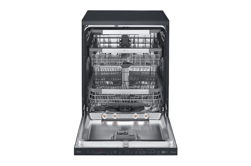 LG 60cm QuadWash™ Freestanding Dishwasher Matte Black TrueSteam™, DF455HMS