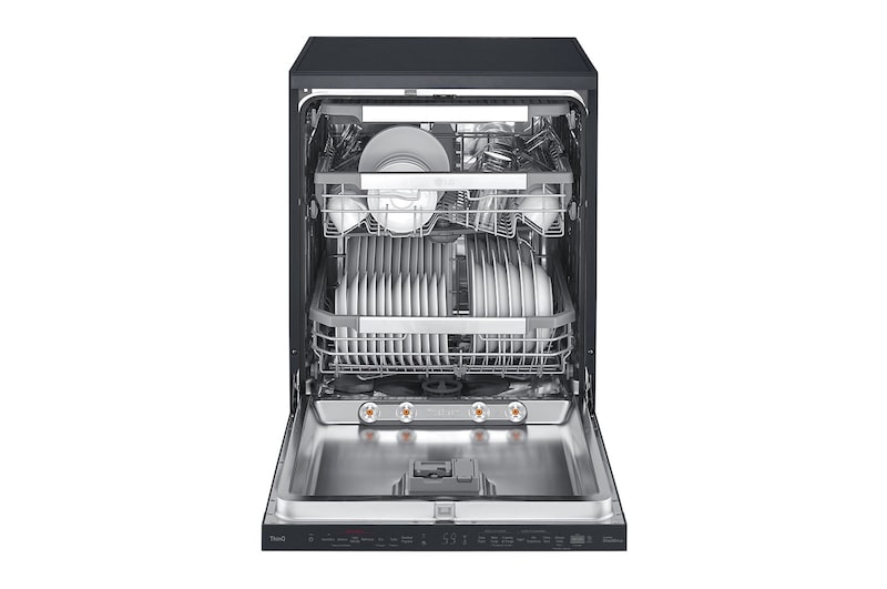 LG 60cm QuadWash™ Freestanding Dishwasher Matte Black TrueSteam™, DF455HMS