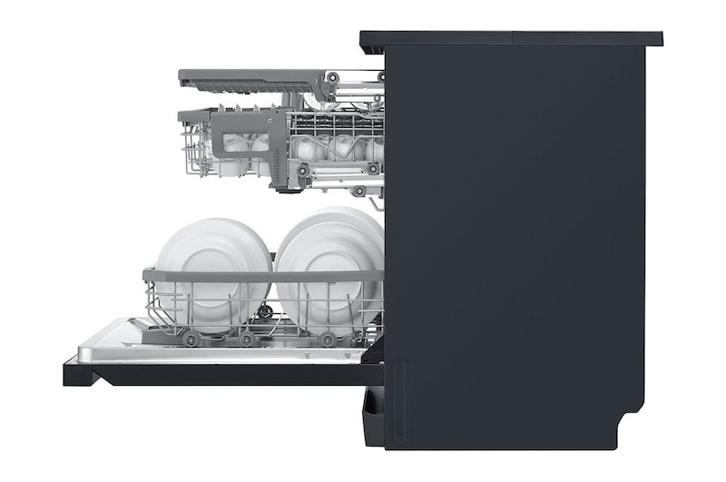 LG 60cm QuadWash™ Freestanding Dishwasher Matte Black TrueSteam™, DF455HMS