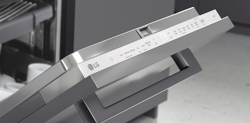 Close up of the led panel of LG built-in dishwasher.