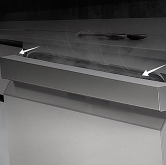 LG dishwasher door opens automatically after the wash cycle, releasing steam and letting dishes dry naturally.