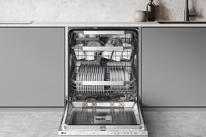 Footage of how to adjust dishwasher racks to fit various types of dishes.	