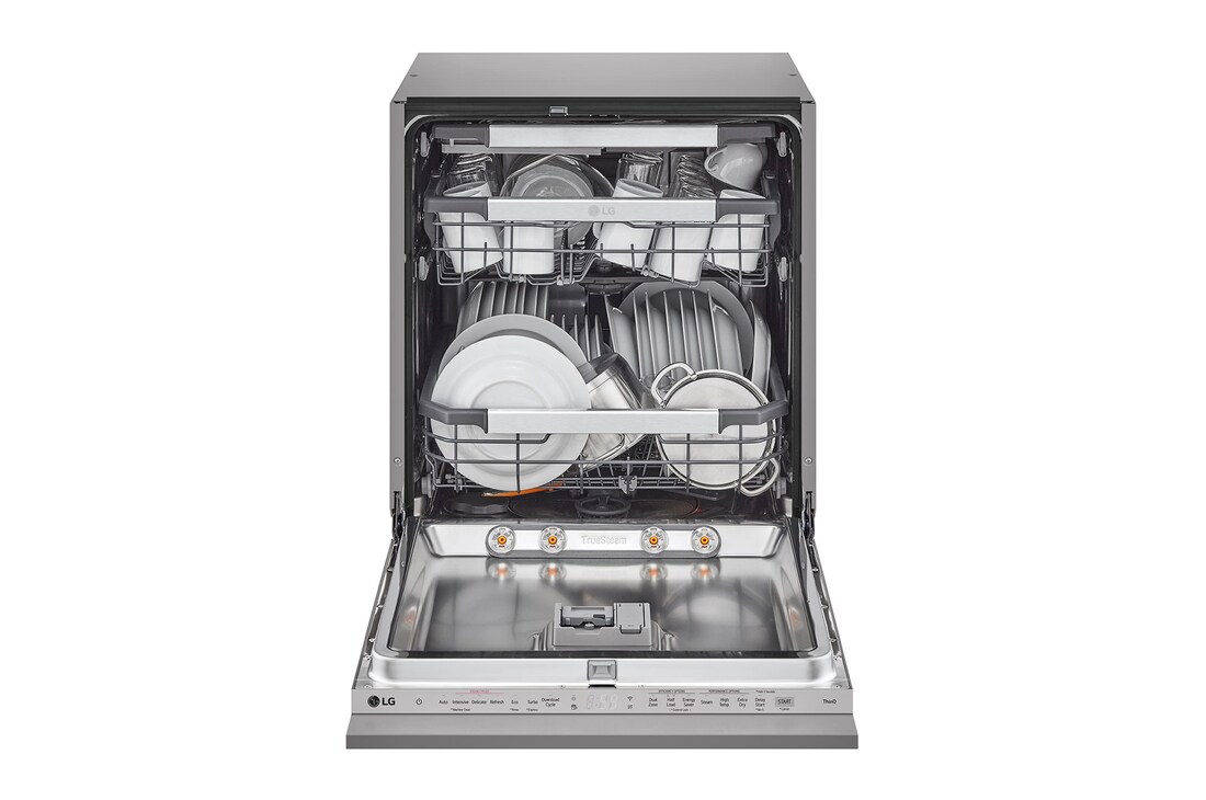 LG 14 Place Setting TrueSteam™ Full Size Integrated Dishwasher, DB476TXS, Door Open