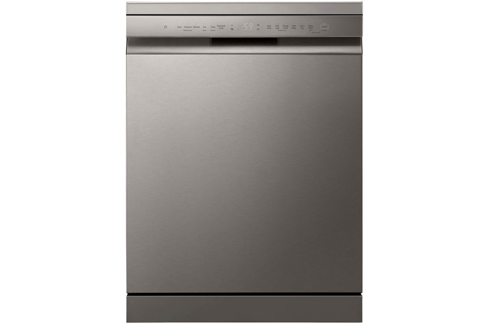 Front view of 60cm QuadWash™ Freestanding Dishwasher Silver with  Easy Rack™ Plus and LG ThinQ™. (DF355FP.APZQEUK)