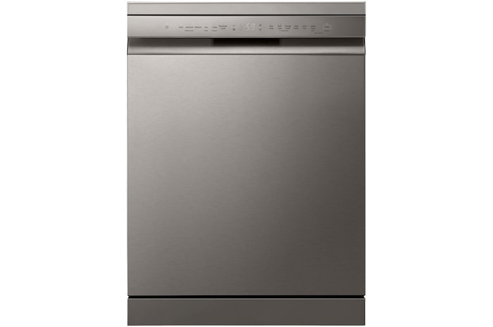 Front view of 60cm QuadWash™ Freestanding Dishwasher Silver with  Easy Rack™ Plus and LG ThinQ™. (DF355FP.APZQEUK)