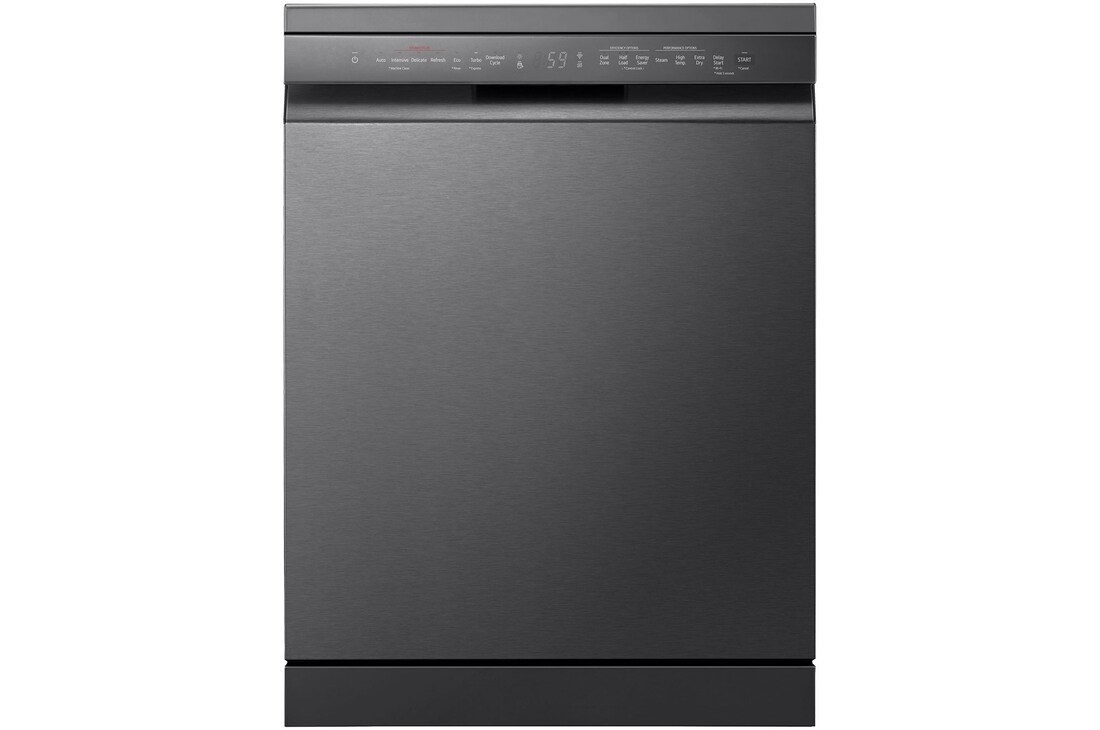  Front view of 14 Place Setting TrueSteam™ Full Size Freestanding Dishwasher Matte Black (DF365FMS)