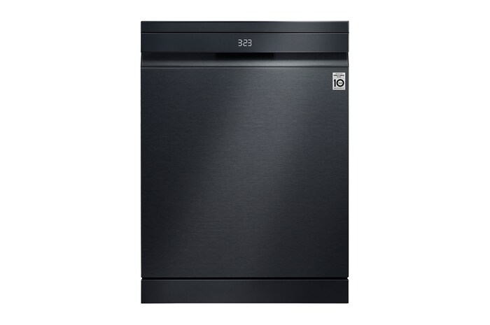 Front view of 14 Place Setting TrueSteam™ Full Size Freestanding Dishwasher, Matte Black, DF587HMS