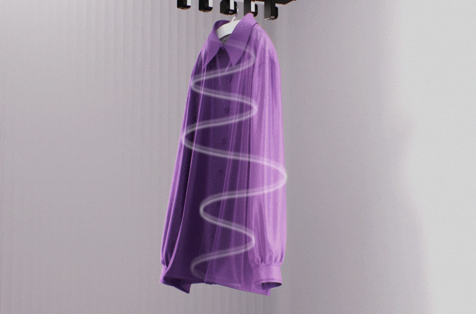 Video showcasing shirts in motion, featuring blowing movements