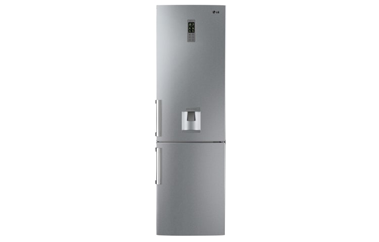 Front view of Fridge Freezer in Brushed Steel with Water Dispenser and LG&#39;s Linear Compressor. GB5240AVAZ