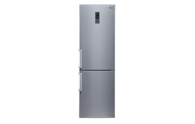 Front view of PLATINUM SILVER COMBI FRIDGE FREEZER GBB539PVQWB