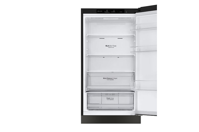 LG 341L Tall Fridge Freezer Black Steel Total No Frost, GBB61BLJEC