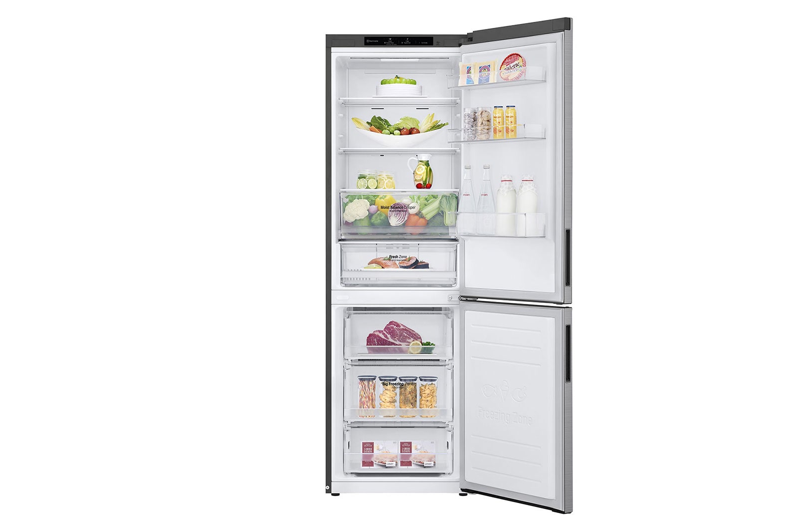 LG 341L Tall Fridge Freezer Shiny Steel Total No Frost, GBB61PZJEC