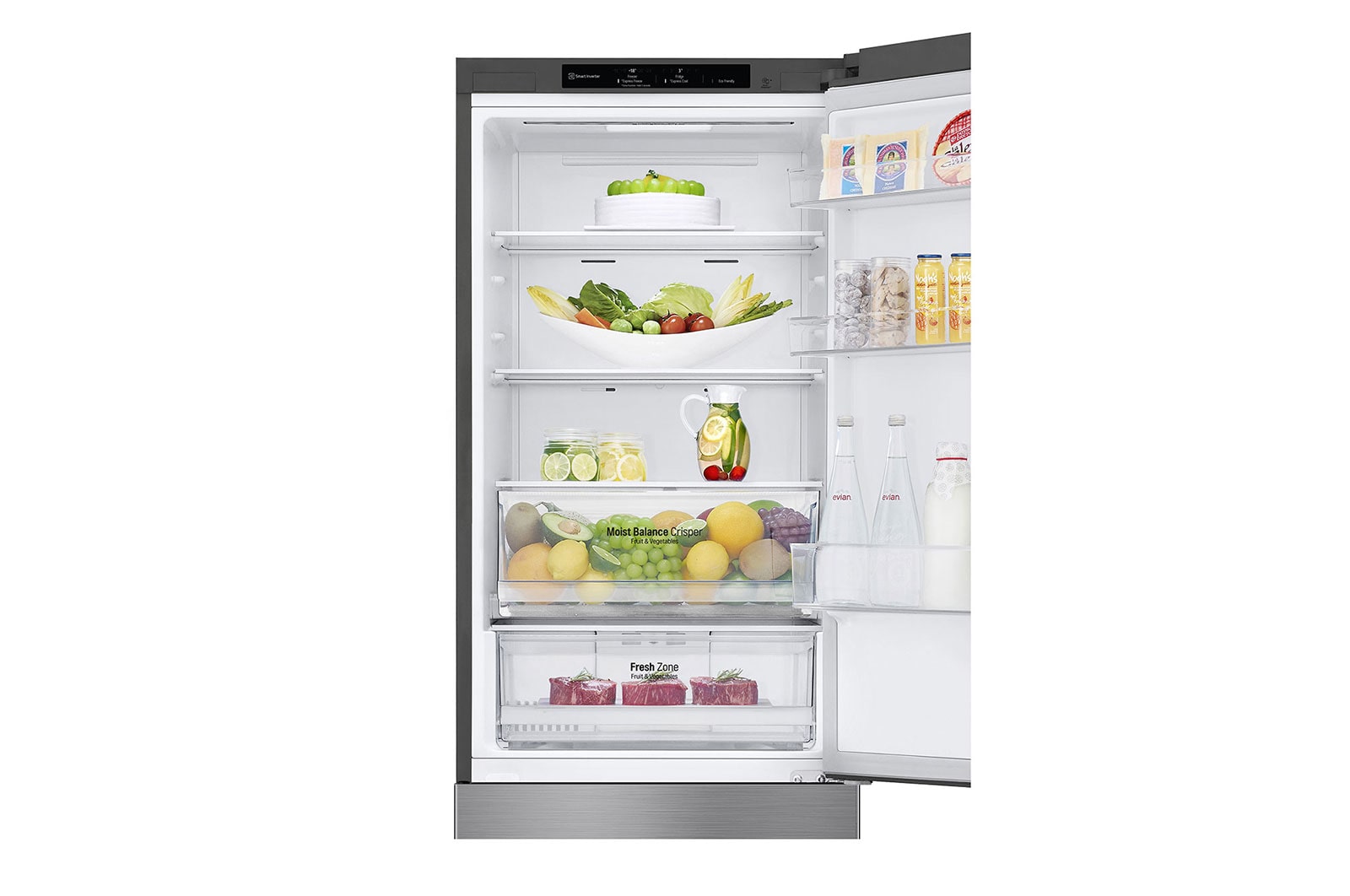 LG 341L Tall Fridge Freezer Shiny Steel Total No Frost, GBB61PZJEC