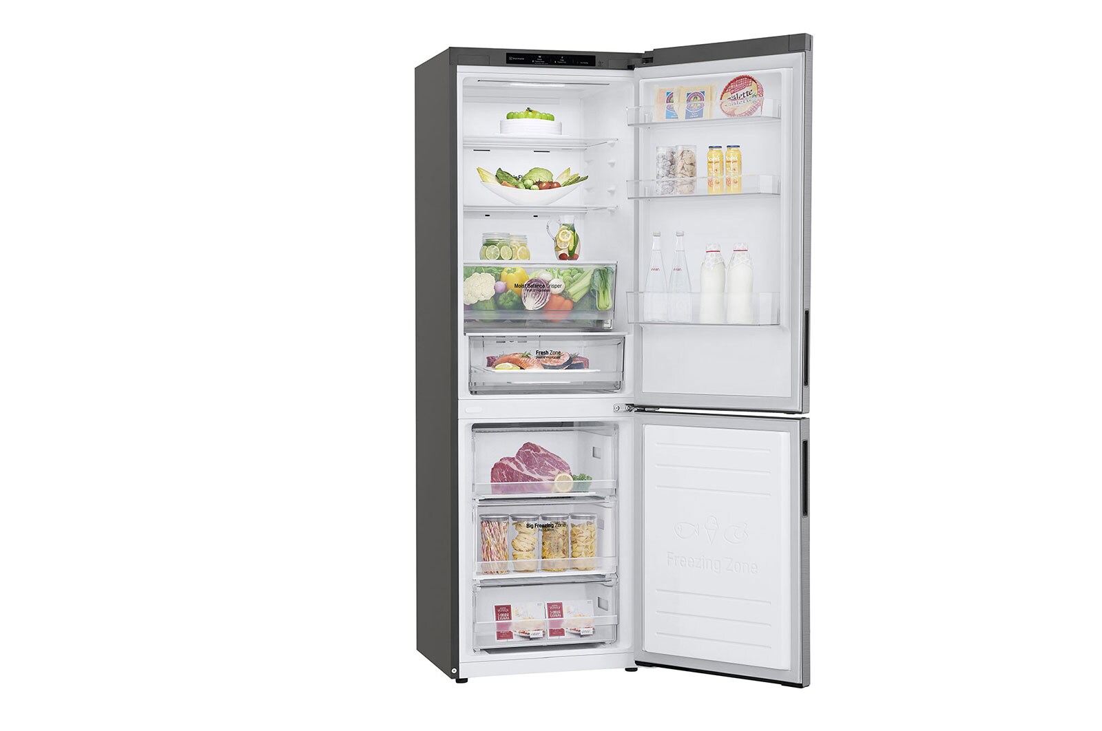 LG 341L Tall Fridge Freezer Shiny Steel Total No Frost, GBB61PZJEC