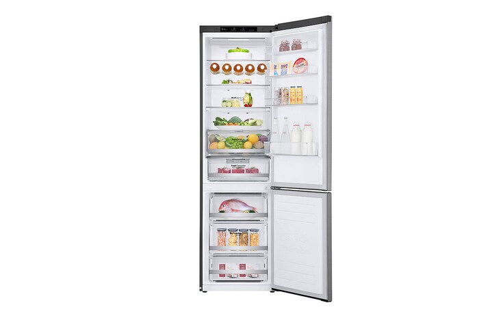 LG 384L Tall Fridge Freezer Total No Frost, Shiny Steel, GBB72PZEFN