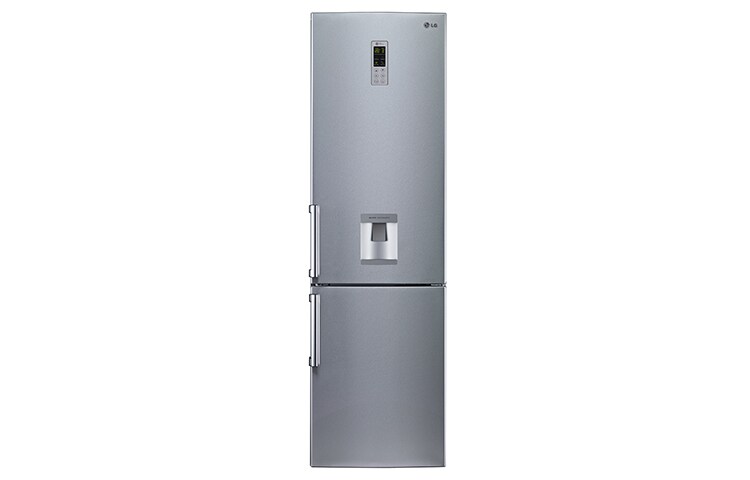 Front view of PREMIUM STEEL COMBI FRIDGE FREEZER WITH WATER DISPENSER GBF530NSQWB