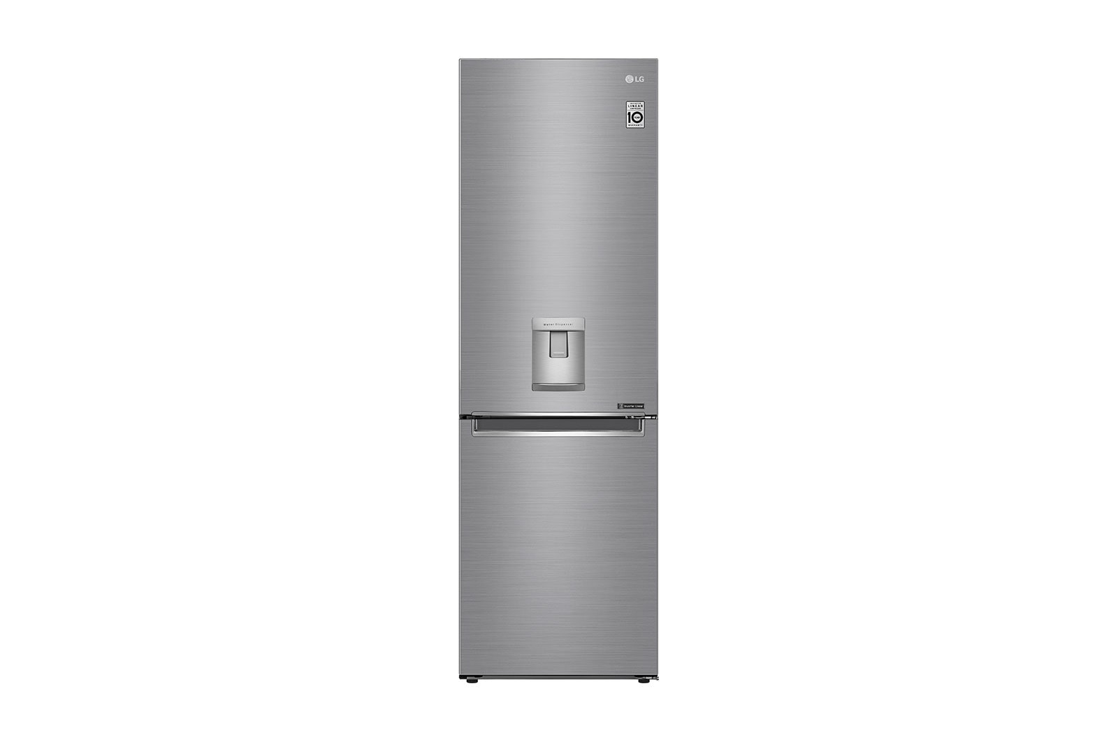 Front view of LG DoorCooling™ GBF61PZJZN Fridge Freezer, 337L, Shiny Steel GBF61PZJZN