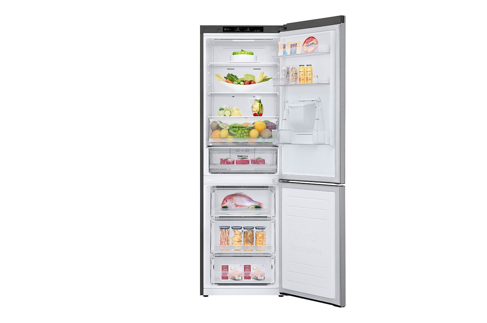 LG DoorCooling™ GBF61PZJZN Fridge Freezer, 337L, Shiny Steel, GBF61PZJZN