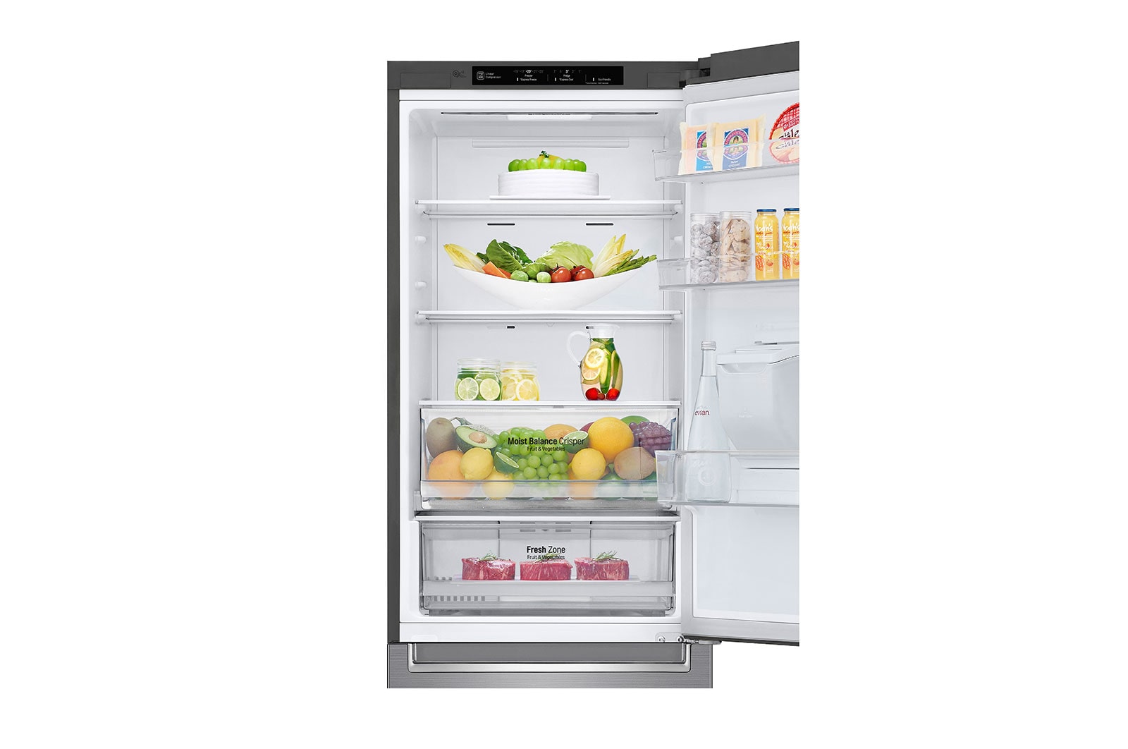 LG DoorCooling™ GBF61PZJZN Fridge Freezer, 337L, Shiny Steel, GBF61PZJZN