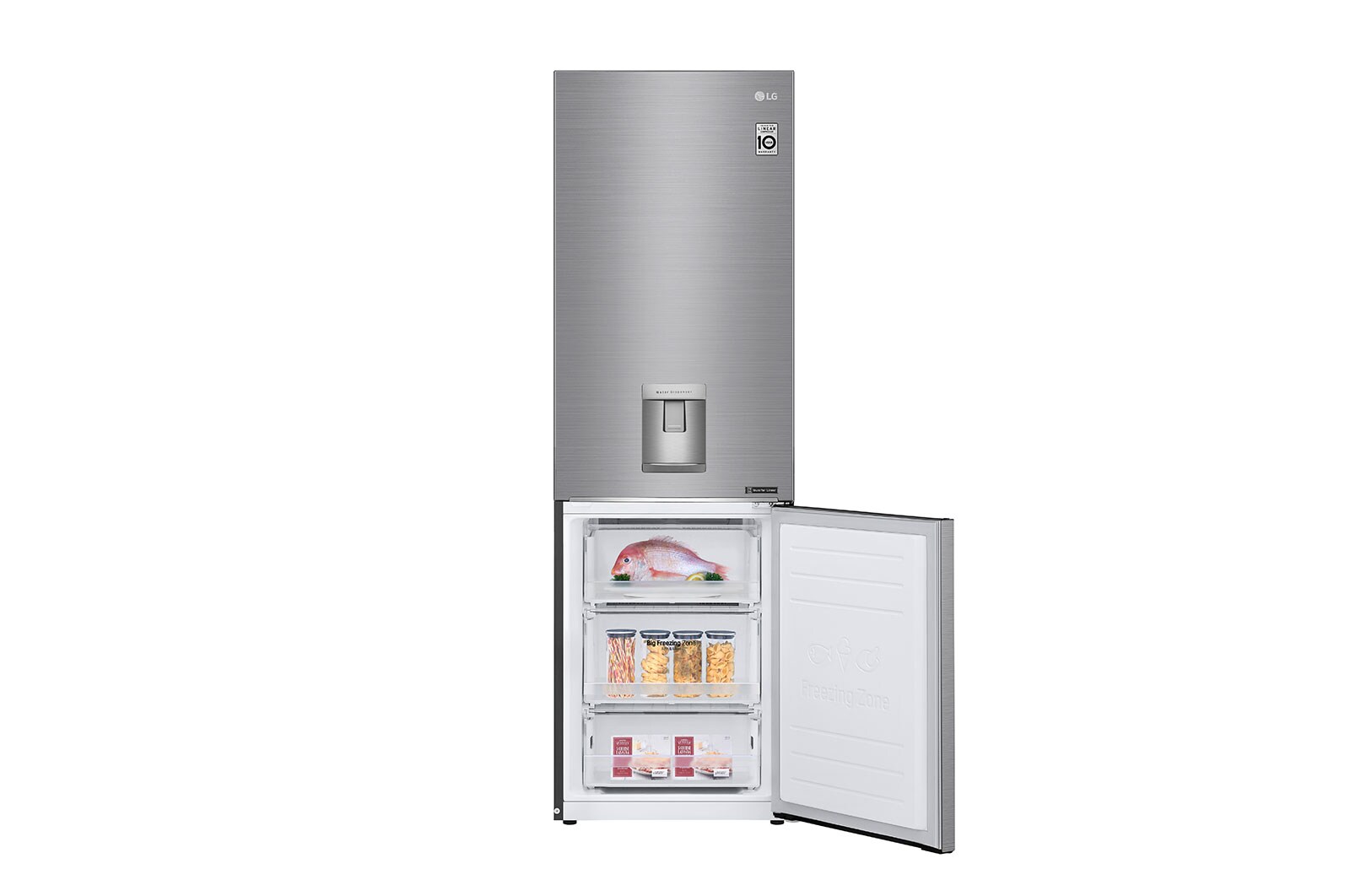 LG DoorCooling™ GBF61PZJZN Fridge Freezer, 337L, Shiny Steel, GBF61PZJZN