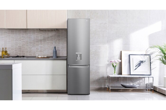 LG 383L Tall Fridge Freezer Water Dispenser, Shiny Steel, GBF62PZJMN