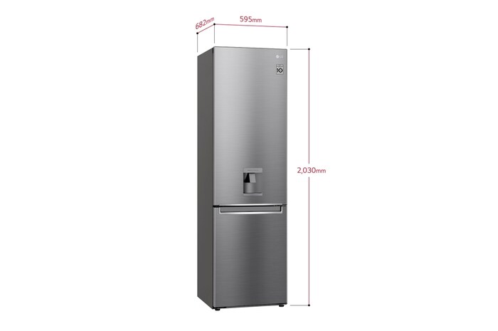LG 383L Tall Fridge Freezer Water Dispenser, Shiny Steel, GBF62PZJMN