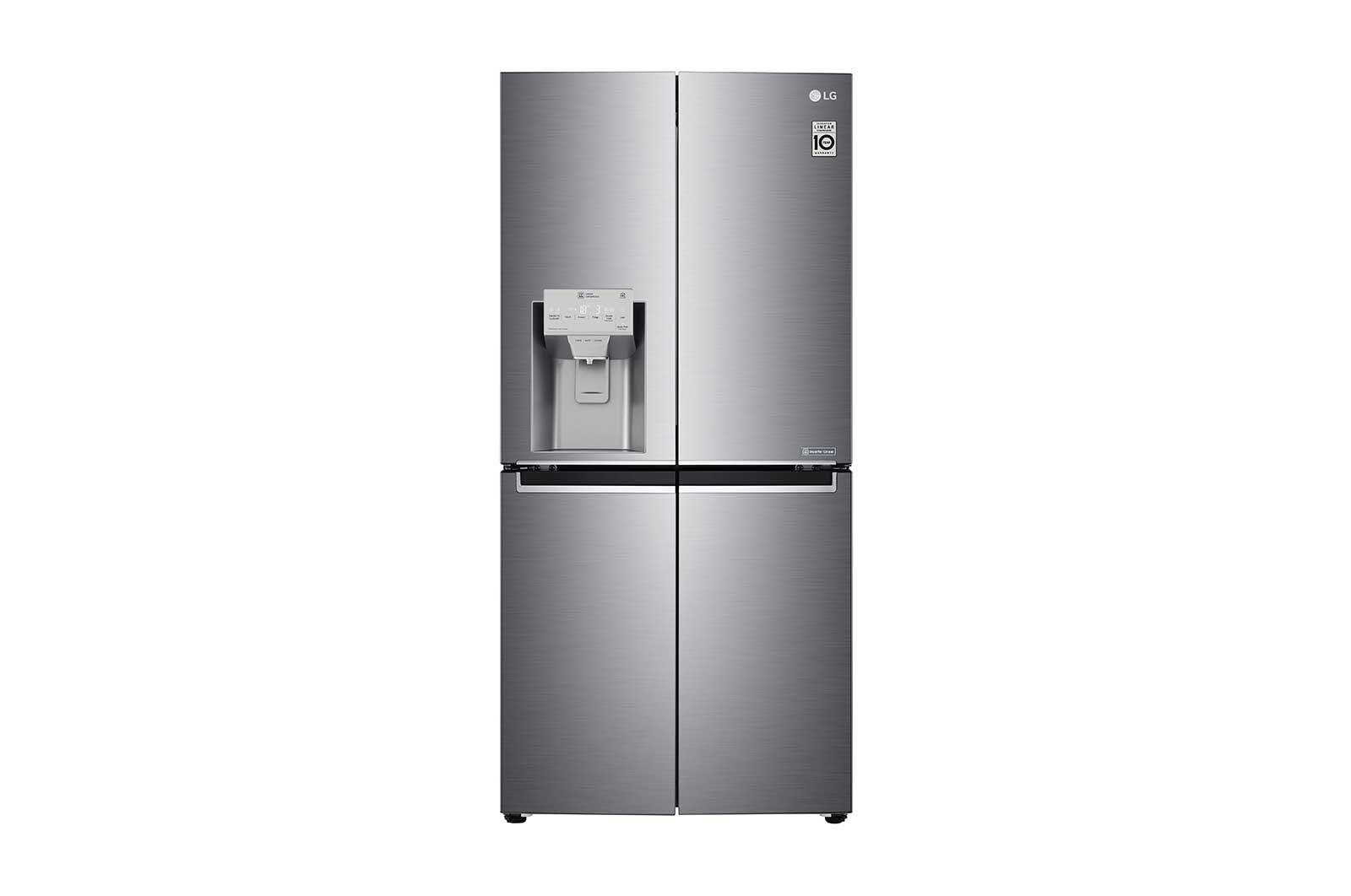 Front view of LG DoorCooling™ GML844PZKV Slim Multi-Door Fridge Freezer, 506L, Shiny Steel  - F GML844PZKV