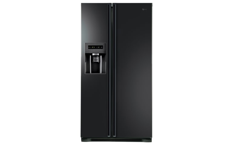 Front view of American style Fridge Freezer in Black with Water and Ice Dispenser GS3159WBFV